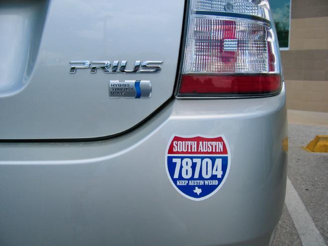 Prius with 78704 bumper sticker