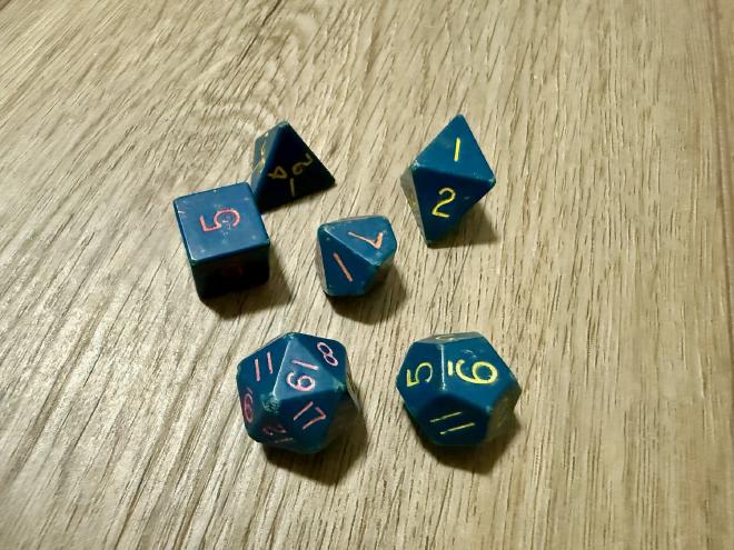 My first set of D&D dice, now rather battered