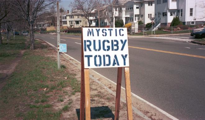 Sign advertising Mystic rugby