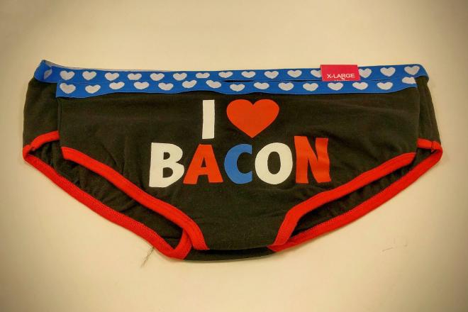 Underwear with 'I ❤️bacon' on the front