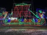 A Viking longboat in Christmas lights