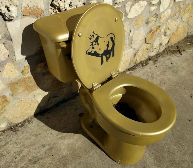 A gold toilet