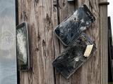 Phones nailed to a post.