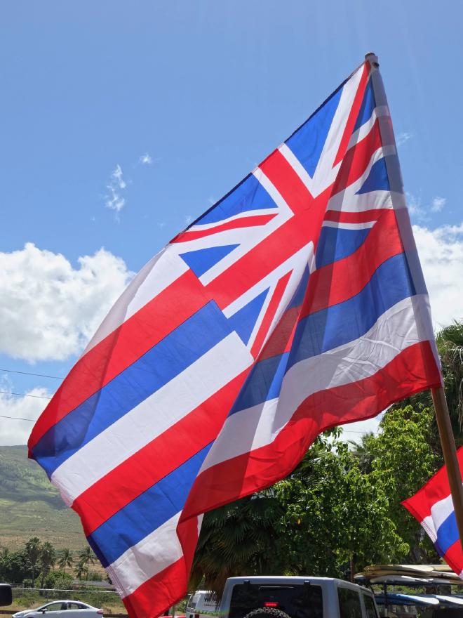 Hawaiian flag flying