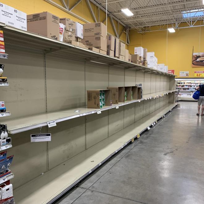 Empty supermarket shelves