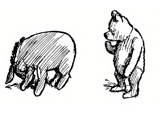 Pooh bear pondering Eeyore